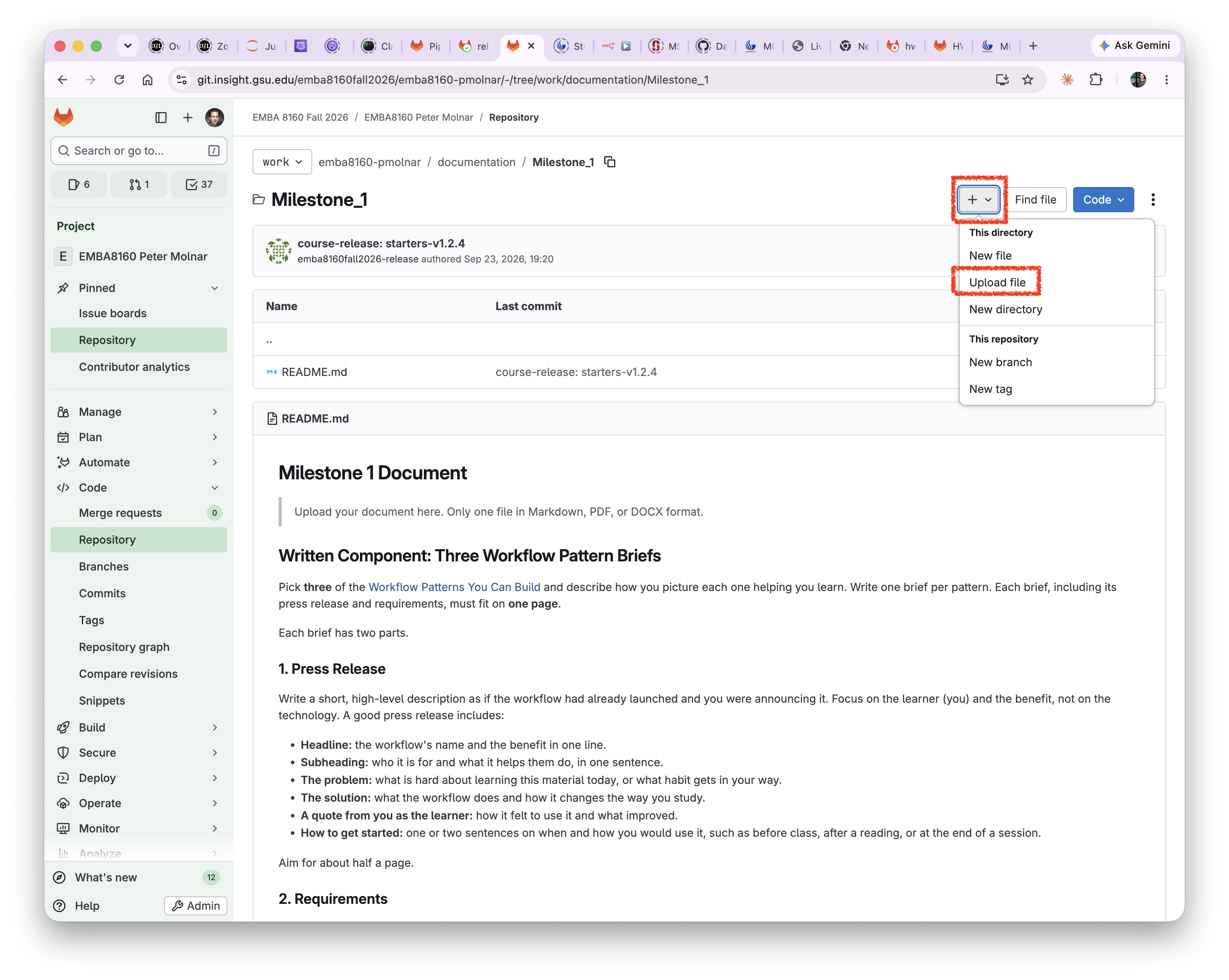 Upload a file to the milestone folder